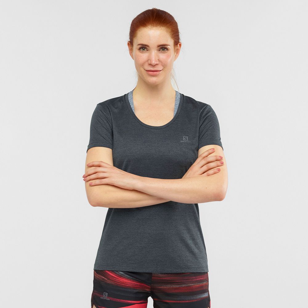 SALOMON AGILE Philippines - Women's Tee Shirts - Black | 809754-JSG